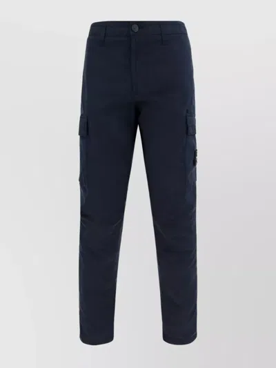 Stone Island Cargo Cotton Trousers Multiple Pockets In Blue