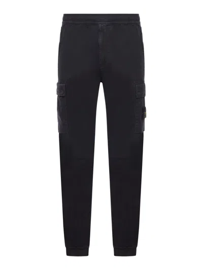 Stone Island Cargo Pants With Elastic Waist In Black