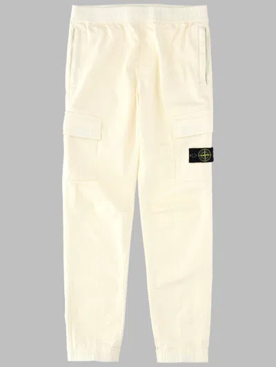 Stone Island Boys Regular Tapered Cargo Pants In Cotton Wool Blend In Neutral
