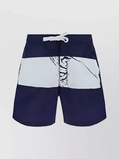 Stone Island Cargo Pocket Color-block Swimsuit Shorts In Blue