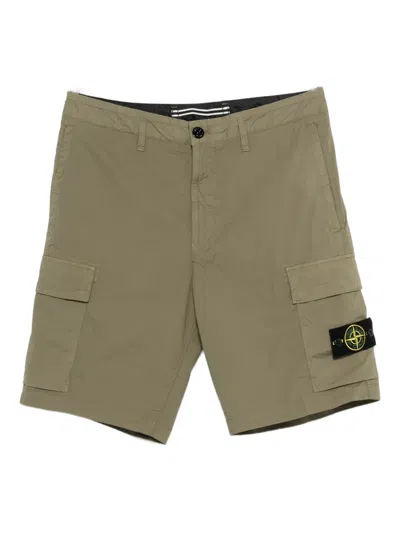 Stone Island Cotton Cargo Shorts Logo Patch Detail In Brown