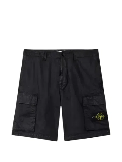 Stone Island Loose-wide-leg-fit Cargo Bermuda Shorts In Black
