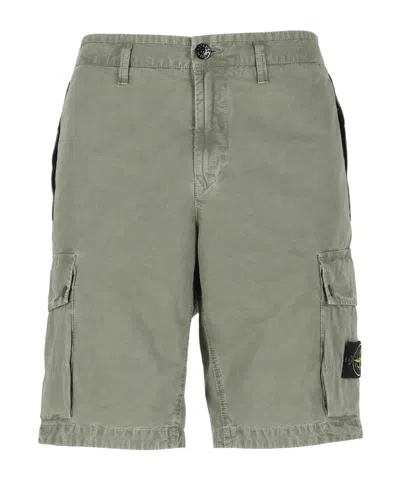 Stone Island Bermuda Cargo Shorts With Logo In Gray