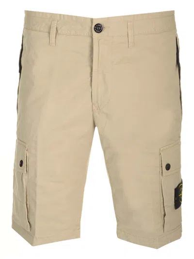 Stone Island Cargo Shorts In Sand-colored Stretch Supima Cotton