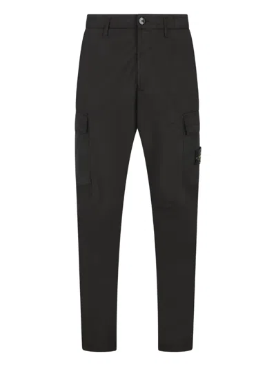 Stone Island Pantaloni Cargo In Twill Di Cotone Stretch In Black