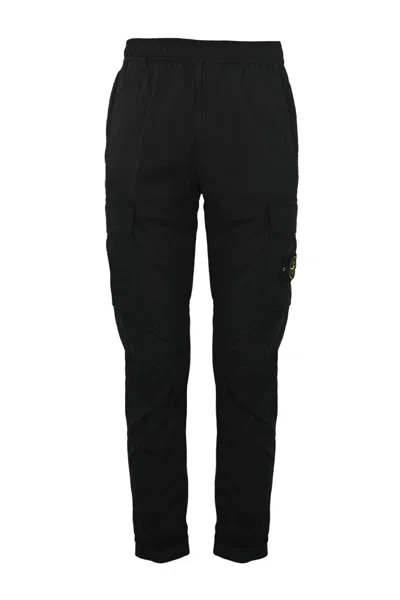 Stone Island Cargo Trousers In Stretch Cotton Canvas 31303 In Black