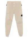 Stone Island Tapered Fit Cotton Cargo Pants With Elasticated Waistband In Neutral
