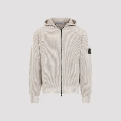 Stone Island Cashmere Textured Knit Zip Up Hoodie In Gray
