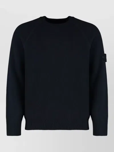 Stone Island Cashmere Crewneck Sweater Raglan Sleeves Detail In Black