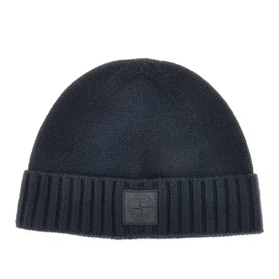 Stone Island Cashmere Knitted Beanie Hat In Blue