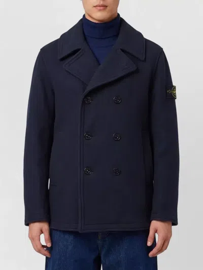 Stone Island Cashmere Wool Double-breasted Short Coat In Blue