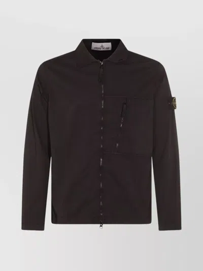 Stone Island Casual Jacket With Chest Pocket And Collared Neck In Brown