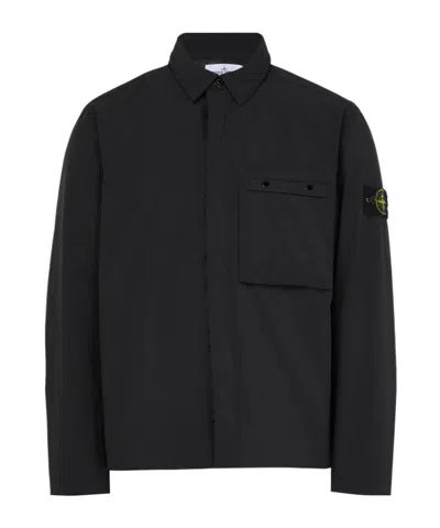 Stone Island Overshirt Panama Cotton Jacket In Black
