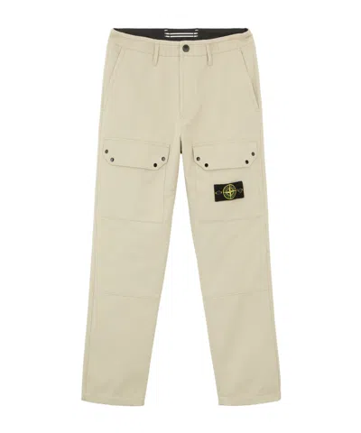 Stone Island Casual Pants With Waist And Loop Straps In White