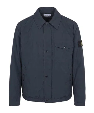 Stone Island Logo-patch Button-fastening Jacket In Blue