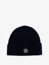 Stone Island Certified Virgin Wool Beanie Hat In Blue