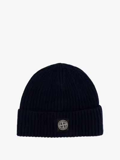 Stone Island Certified Virgin Wool Beanie Hat In Blue