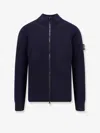 Stone Island Blue Cardigan With High Neck And Logo Patch On The Sleeve In Cotton Man In Blue