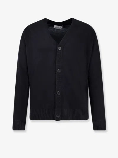 Stone Island Certified Virgin Wool Cardigan In Black