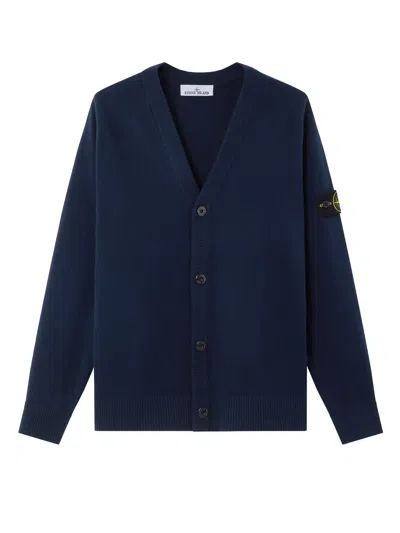 Stone Island Cardigan With Reverse Stitch Details And Button Fastening In Blue