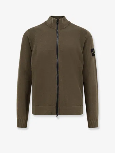 Stone Island Certified Virgin Wool Cardigan In Green