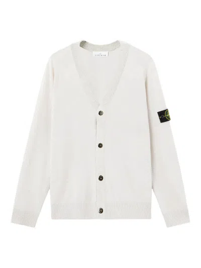 Stone Island Certified Virgin Wool Cardigan In White