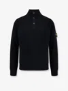 Stone Island High Collar Pullover With Buttoned Placket And Logo Patch In Black