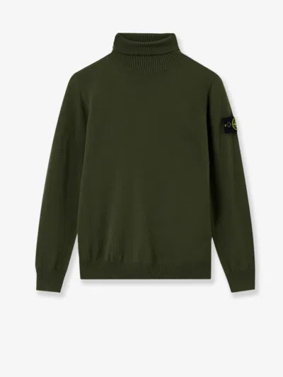 Stone Island Certified Virgin Wool Turtleneck Sweater In Green