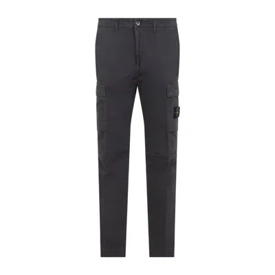 Stone Island Charcoal Cotton Trousers In Black