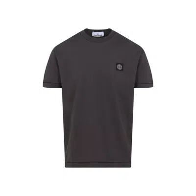 Stone Island Charcoal Round Neck Cotton T-shirt In Gray