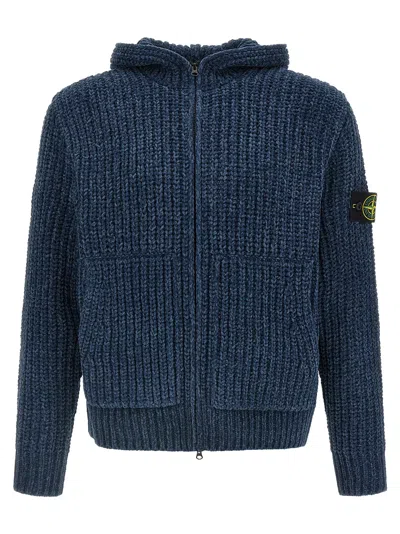 Stone Island Chenille-cotton Ribbed Hoodie In Navy