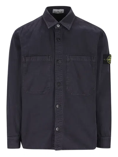 Stone Island Rganic Cotton Canvas Overshirt In Blue