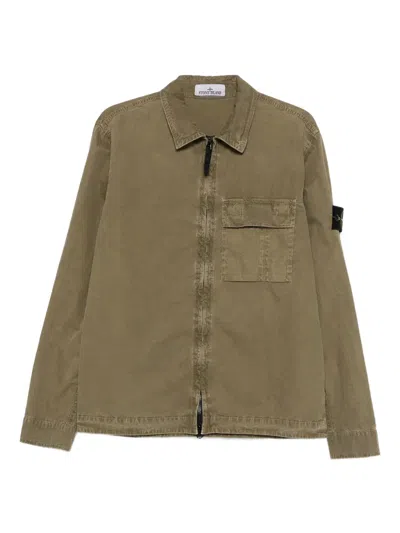 Stone Island Chest-pocket Zip-up Shirt Jacket In Green