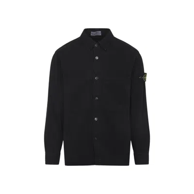 Stone Island Classic Black Button-up Shirt With Chest Pockets