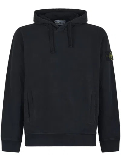 STONE ISLAND CLASSIC BLACK HOODIE WITH DRAWSTRING HOOD