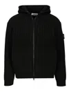 Stone Island Hooded Sweater With Zip In Wool And Cashmere In Black