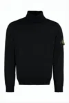 Stone Island Black Turtleneck With Ribbed Collar And Logo Patch In Black