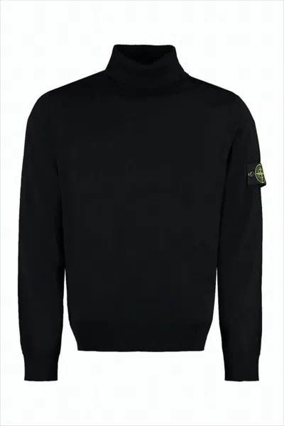 STONE ISLAND CLASSIC BLACK TURTLENECK WITH LOGO PATCH