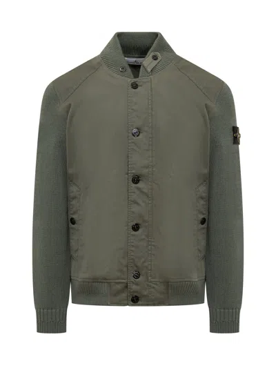 Stone Island Classic Bomber Jacket With Stylish Sleeves In Musk