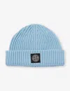 Stone Island Logo-patch Virgin Wool Beanie In Sky Blue