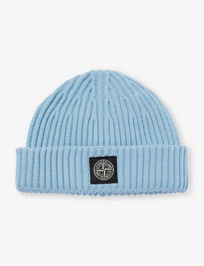 Stone Island Logo-patch Virgin Wool Beanie In Sky Blue