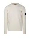 Stone Island Classic Crew Neck Knit Sweater With Logo Patch In Neutral