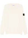 Stone Island High Neck White Sweater With Ribbed Texture And Unique Patch