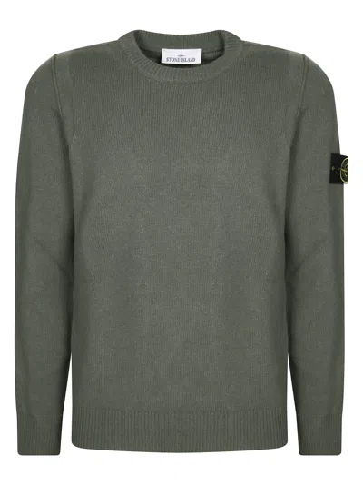 Stone Island Classic Crew Neck Sweater With Ribbed Detailing In Green