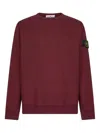 Stone Island Men Burgundy Brushed Organic Cotton Crewneck Sweatshirt In Burgundy