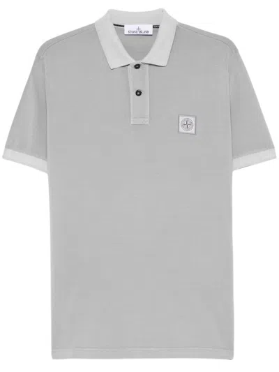 Stone Island Classic Gray Cotton Polo Shirt With Signature Logo Patch In White