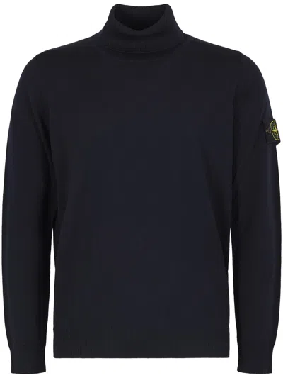Stone Island Classic Ribbed Turtleneck Sweater In Black