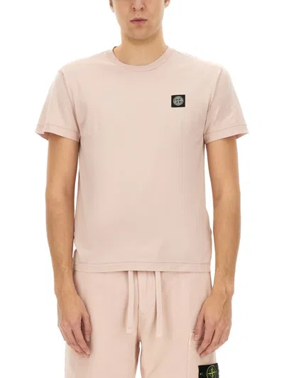 Stone Island Classic Short-sleeved T-shirt With Iconic Logo Patch In Pink
