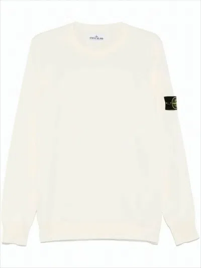 Stone Island Clean Design Cotton Sweater With Distinctive Sleeve Patch In White