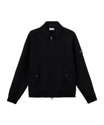 Stone Island Coach Jacket With Button-fastened Pockets And Two-way Zip In Black